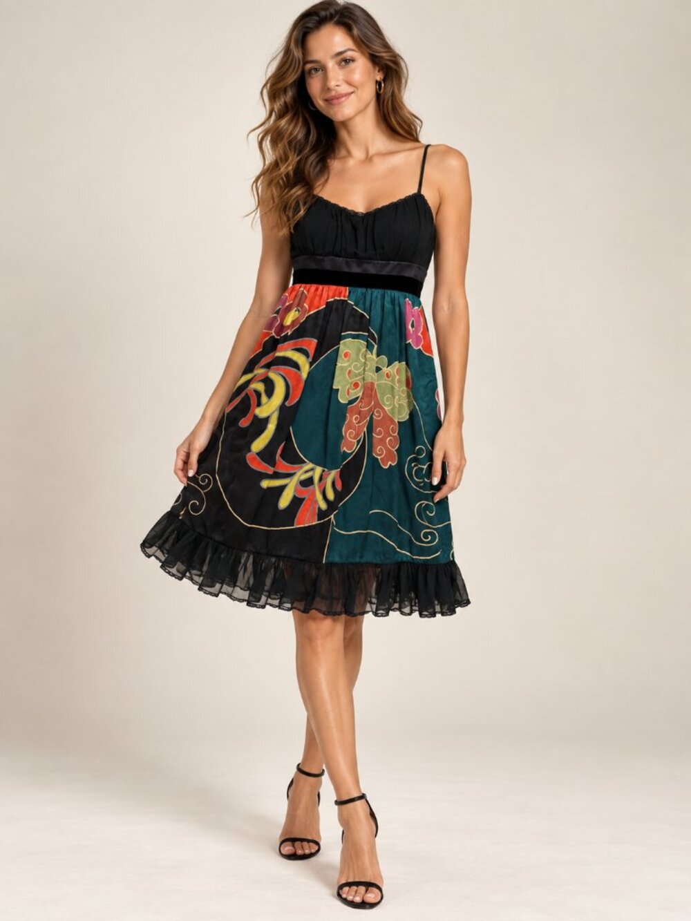 Sue Wong Silk Printed Midi Dress Size 0